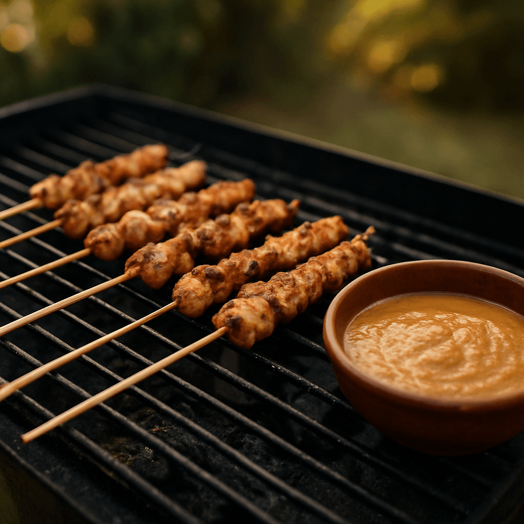 Satay indonésien au grill : brochettes et sauce cacahuète
