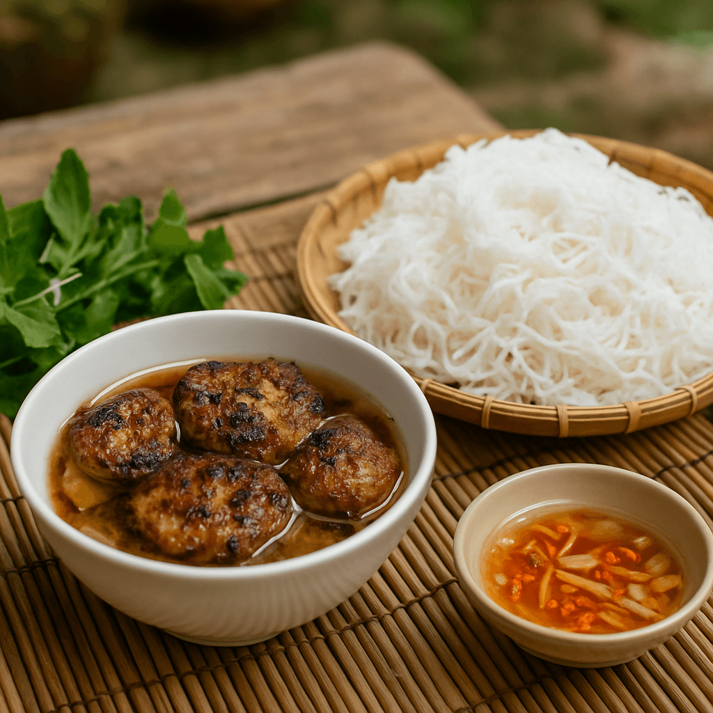 Bún chả maison : porc grillé et sauce nuoc cham