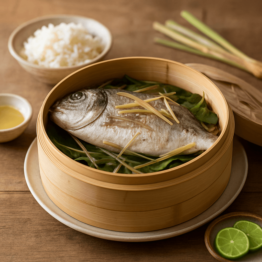 Poisson vapeur thaï à la citronnelle et gingembre