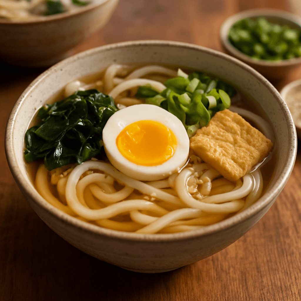 Nouilles udon maison : bouillon dashi et toppings